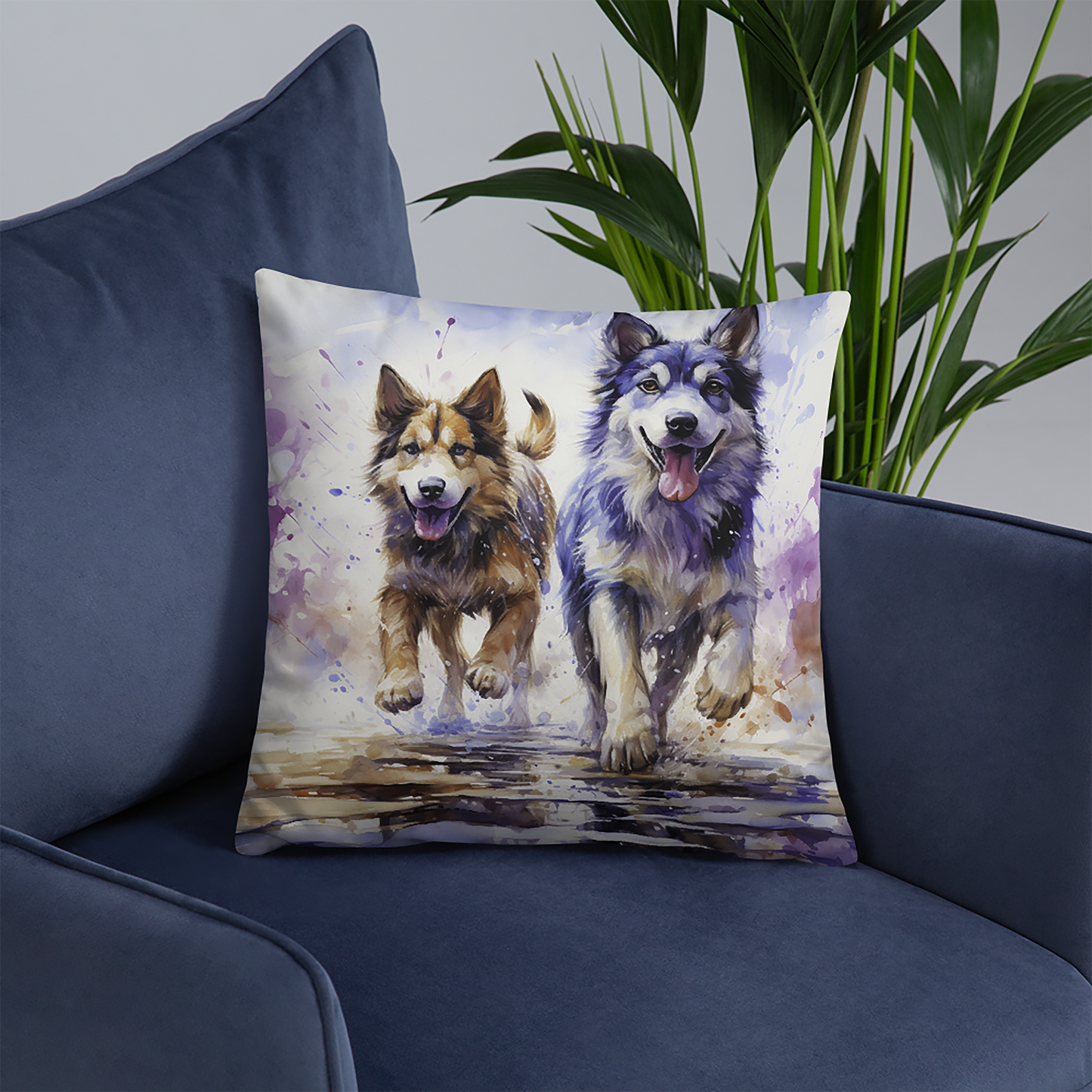 Dog Throw Pillow Spirited Dogs Chromatic Watercolor Polyester Decorative Cushion 18x18