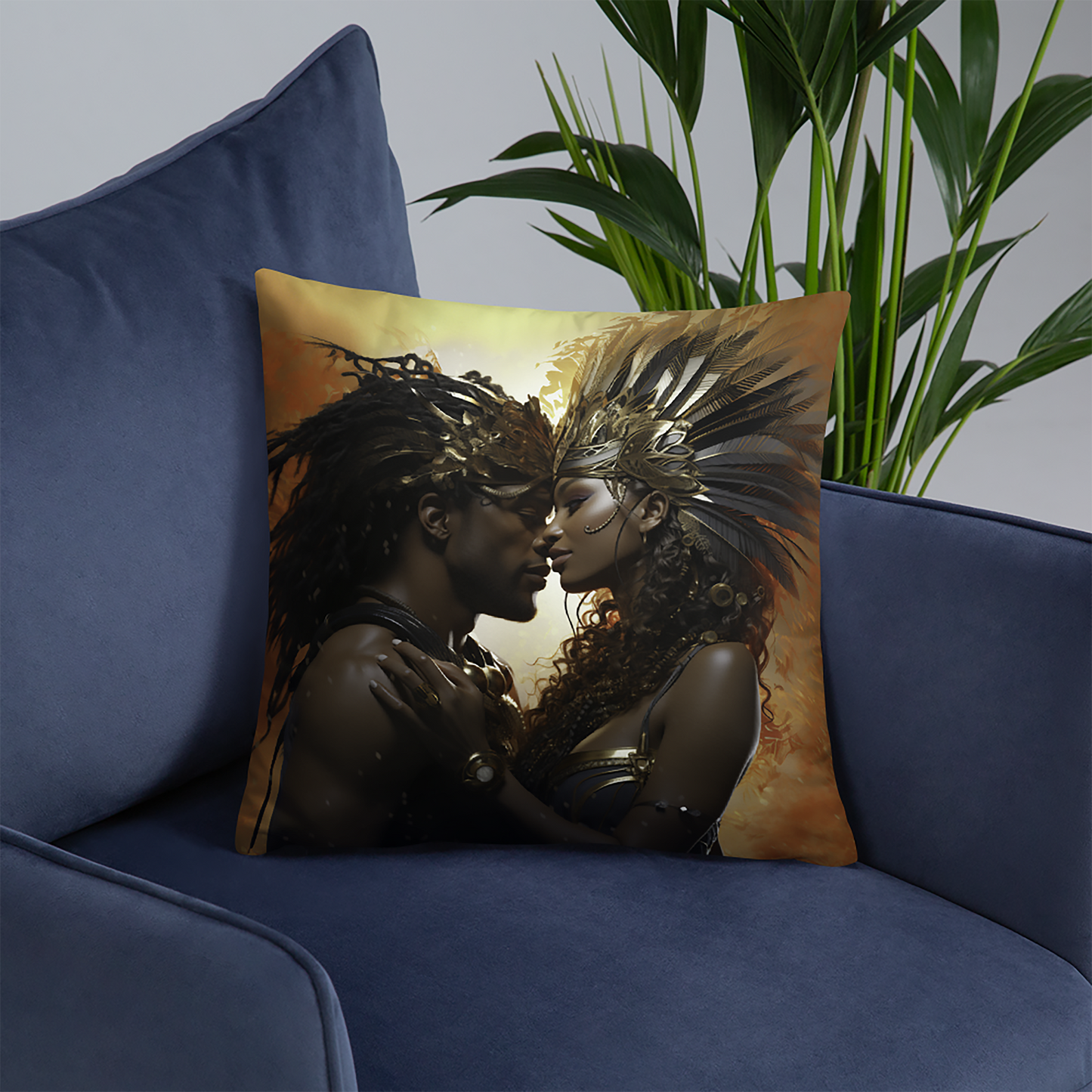Couples Throw Pillow Feathered Royalty Fantasy Polyester Decorative Cushion 18x18