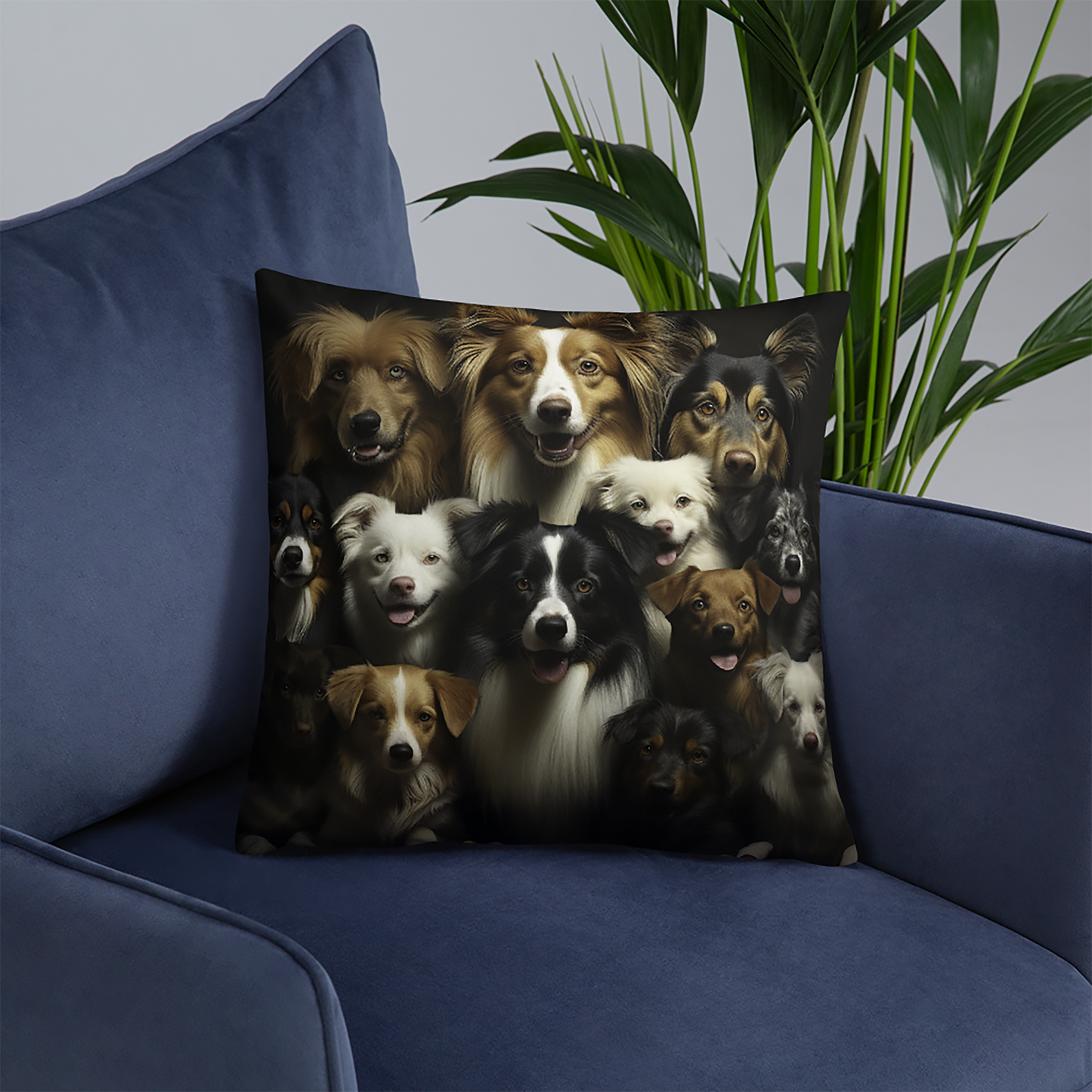 Dog Throw Pillow Joyful Canine Ensemble Playful Polyester Decorative Cushion 18x18