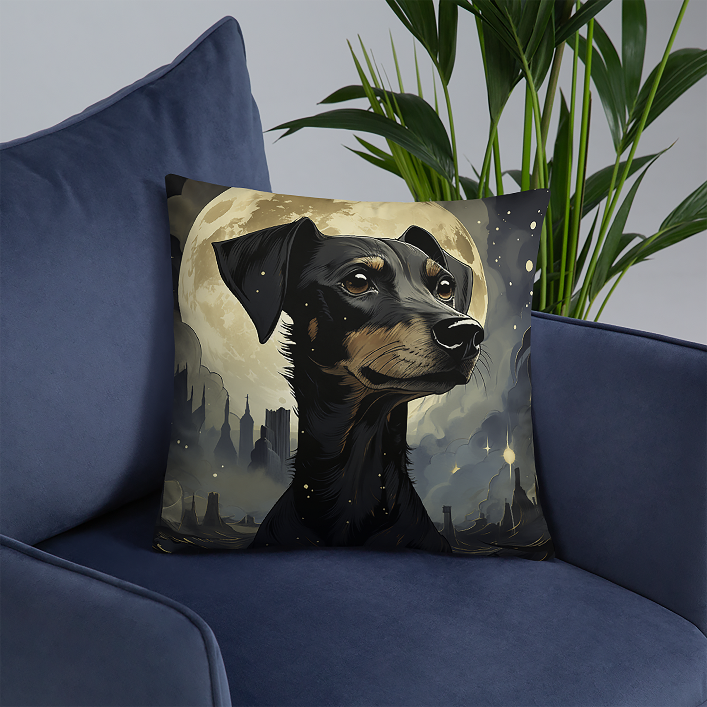 Dog Throw Pillow Urban Canine Moonlight Dream Polyester Decorative Cushion 18x18