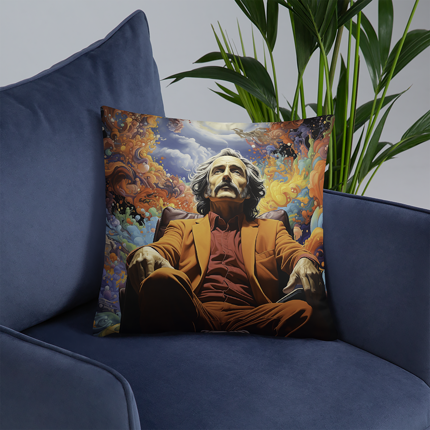Psychedelic Throw Pillow Visionary Orange Suited Elder Polyester Decorative Cushion 18x18