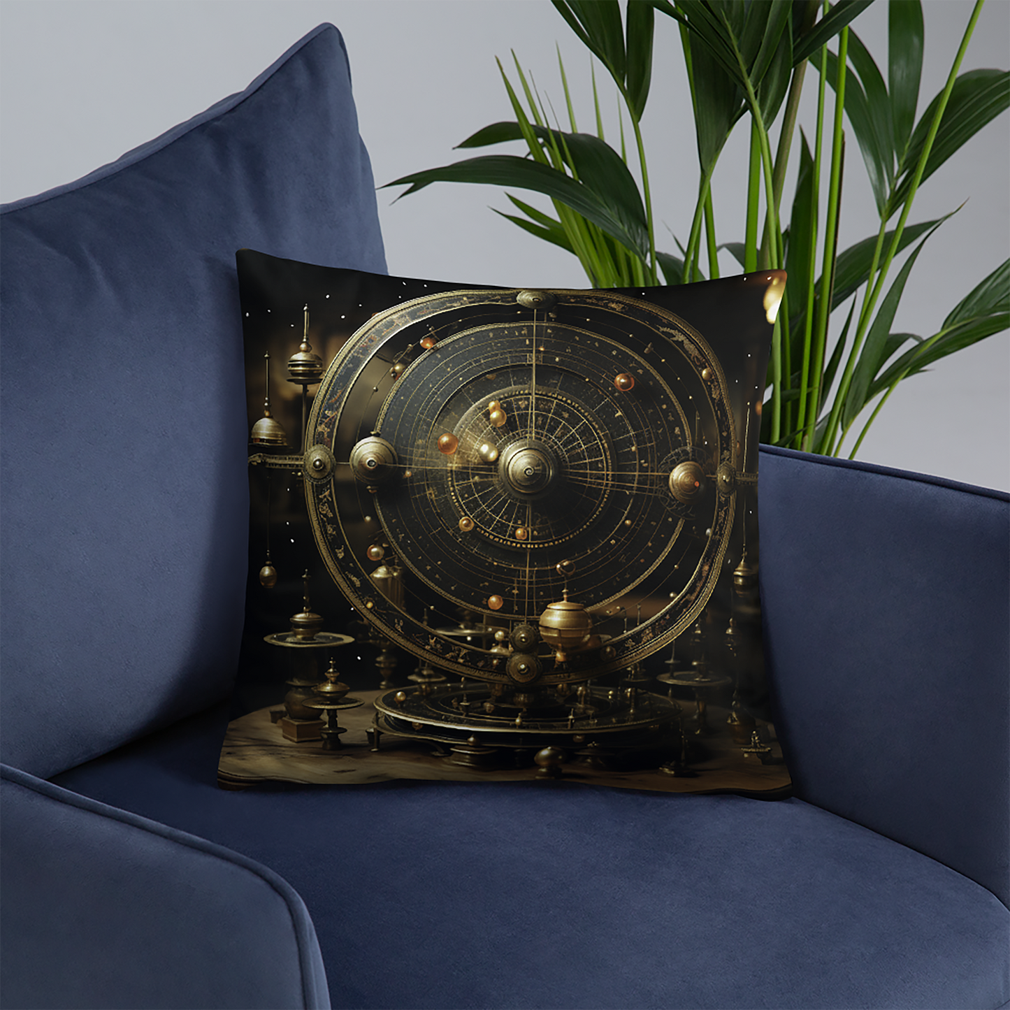 Space Throw Pillow Antique Sun Wheel Futuristic Polyester Decorative Cushion 18x18