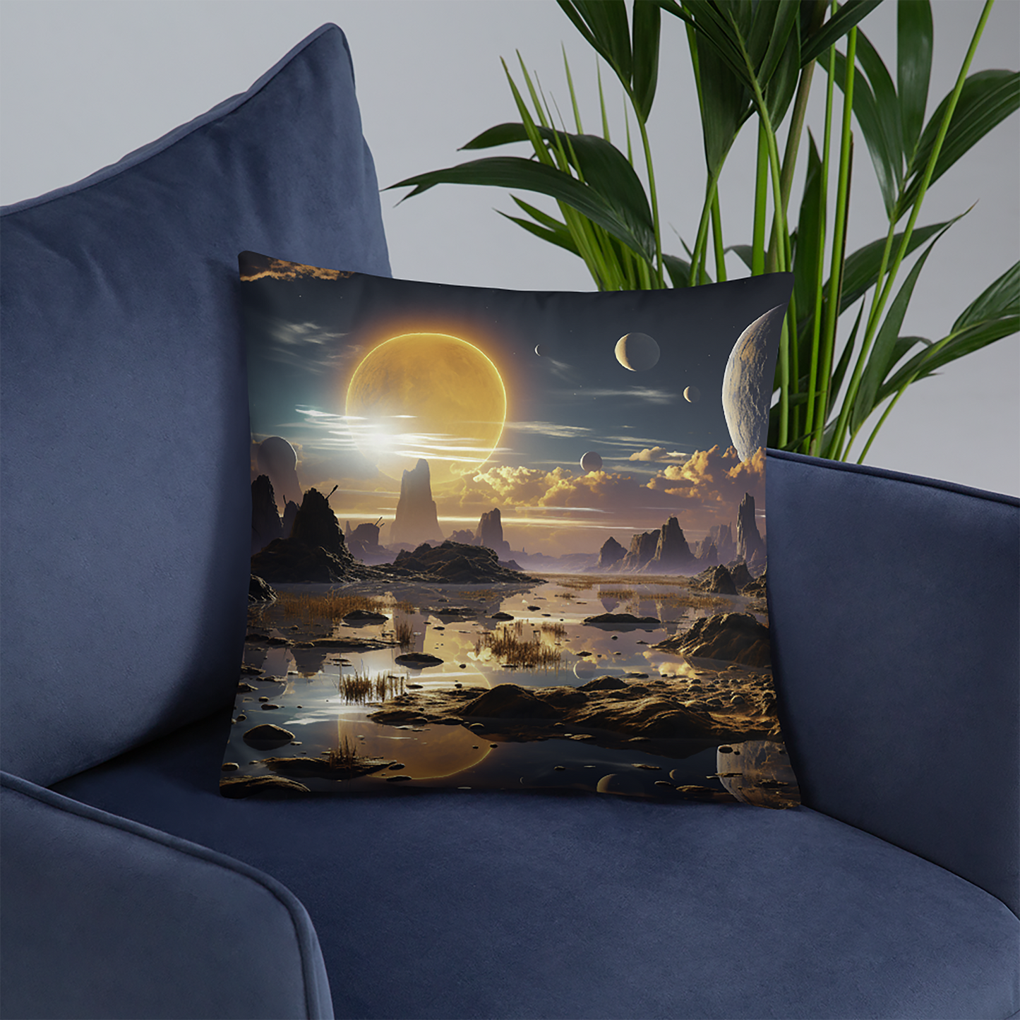 Space Throw Pillow Iconic Alien Sunrise Landscape Polyester Decorative Cushion 18x18
