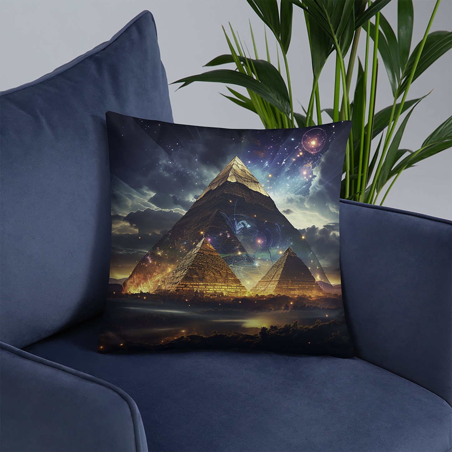 Space Throw Pillow Mystic Pyramids Under Astronomical Sky Polyester Decorative Cushion 18x18