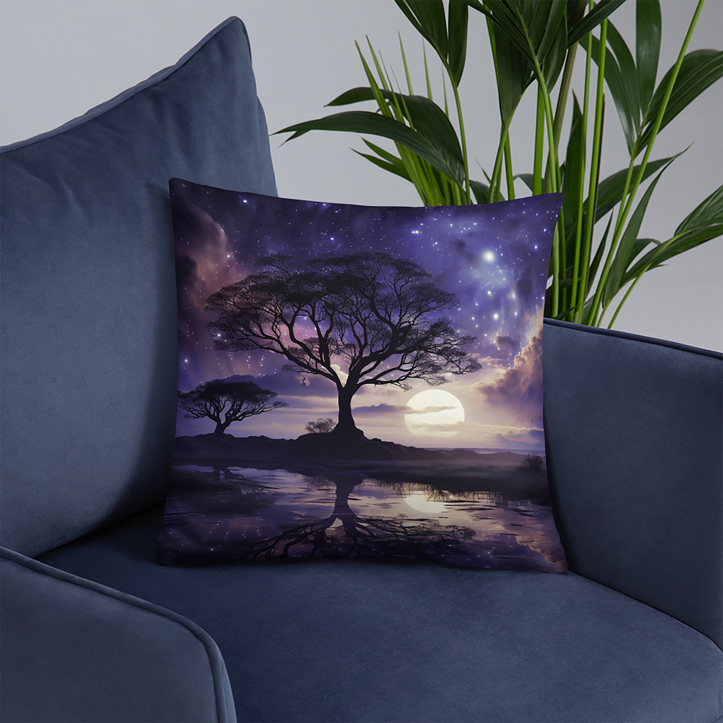 Space Throw Pillow Romantic Cosmic Reflections Polyester Decorative Cushion 18x18