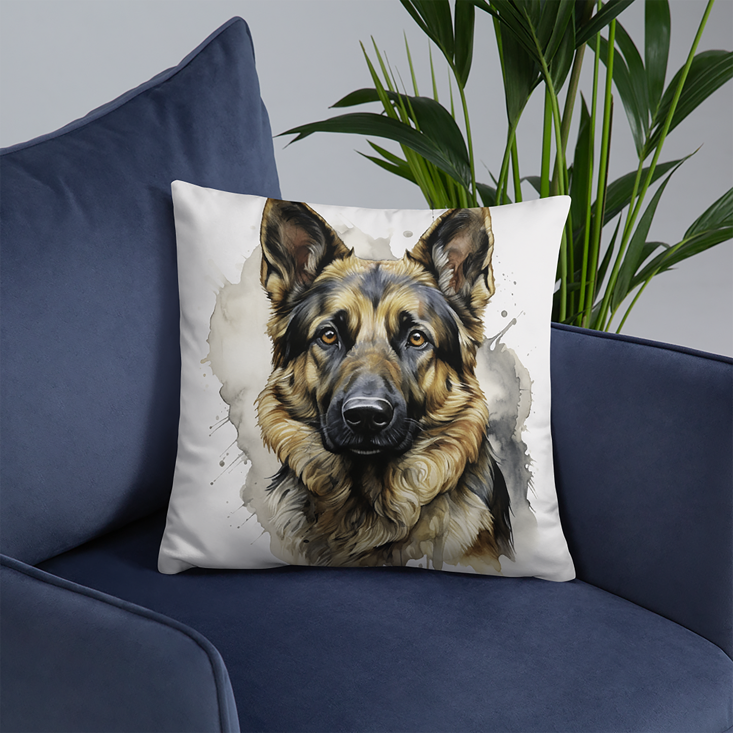 Dog Throw Pillow Watercolor German Shepherd Polyester Decorative Cushion 18x18