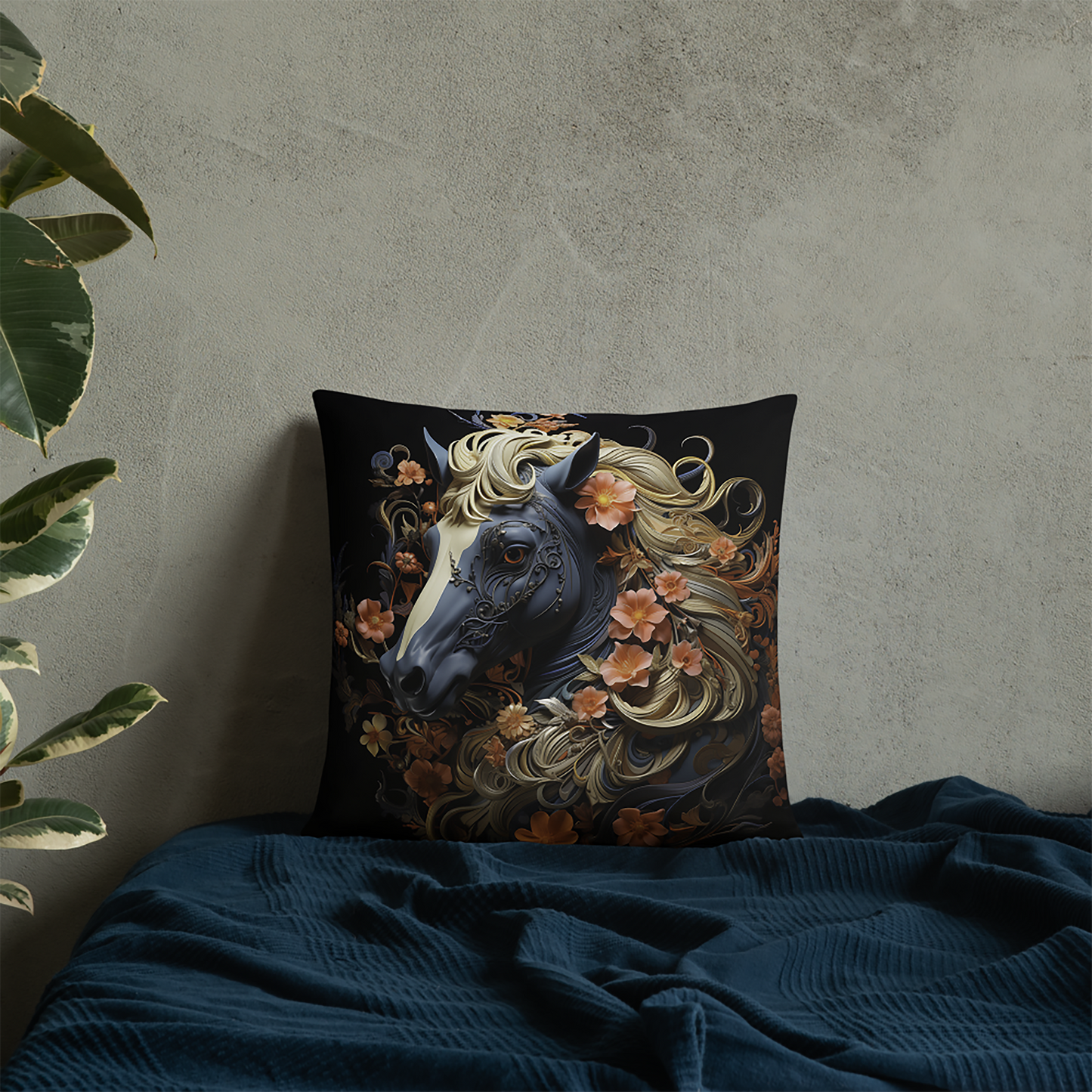 Horse Throw Pillow Horse and Floral Mandala Comfort Polyester Decorative Cushion 18x18
