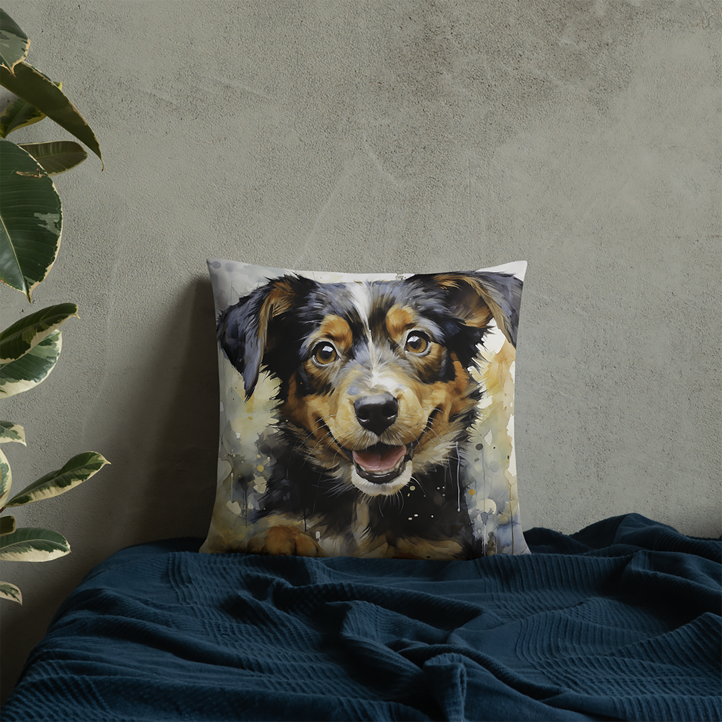 Dog Throw Pillow Puppy Splatter Detailed Watercolor Polyester Decorative Cushion 18x18