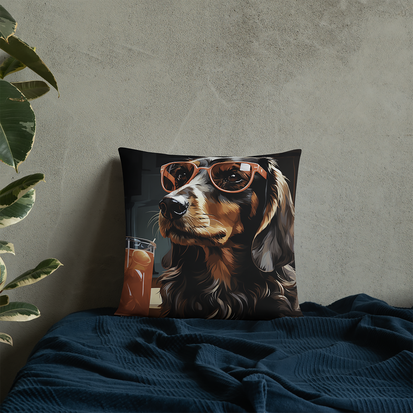 Dog Throw Pillow Retro Dog Neon Portrait Polyester Decorative Cushion 18x18