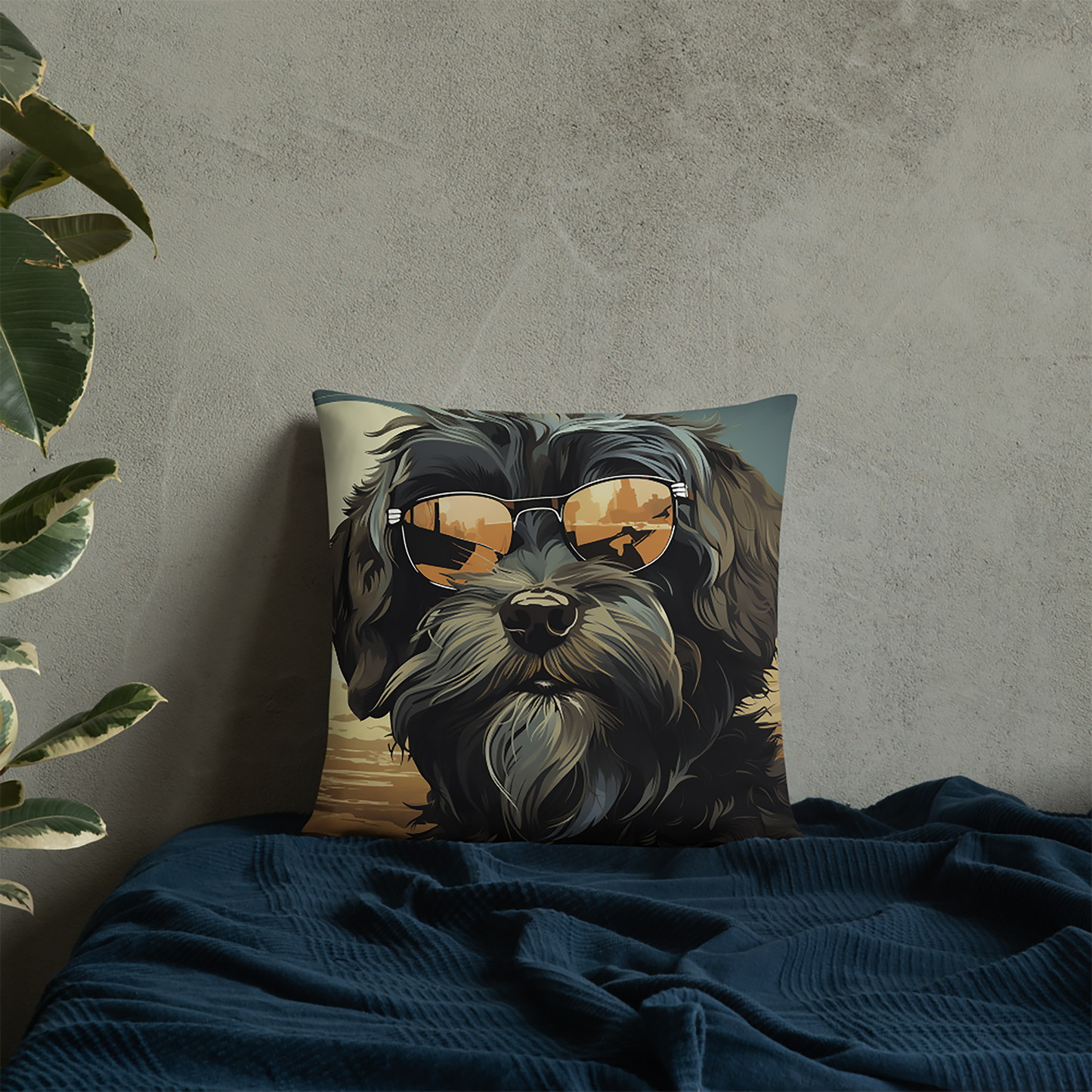 Dog Throw Pillow Retro Sunglasses Dog Desert Polyester Decorative Cushion 18x18