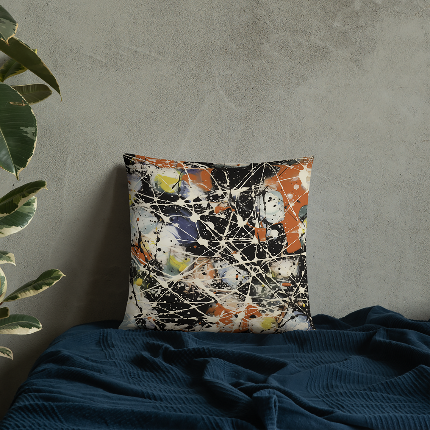 Abstract Throw Pillow Precisionist Splatter Art Polyester Decorative Cushion 18x18