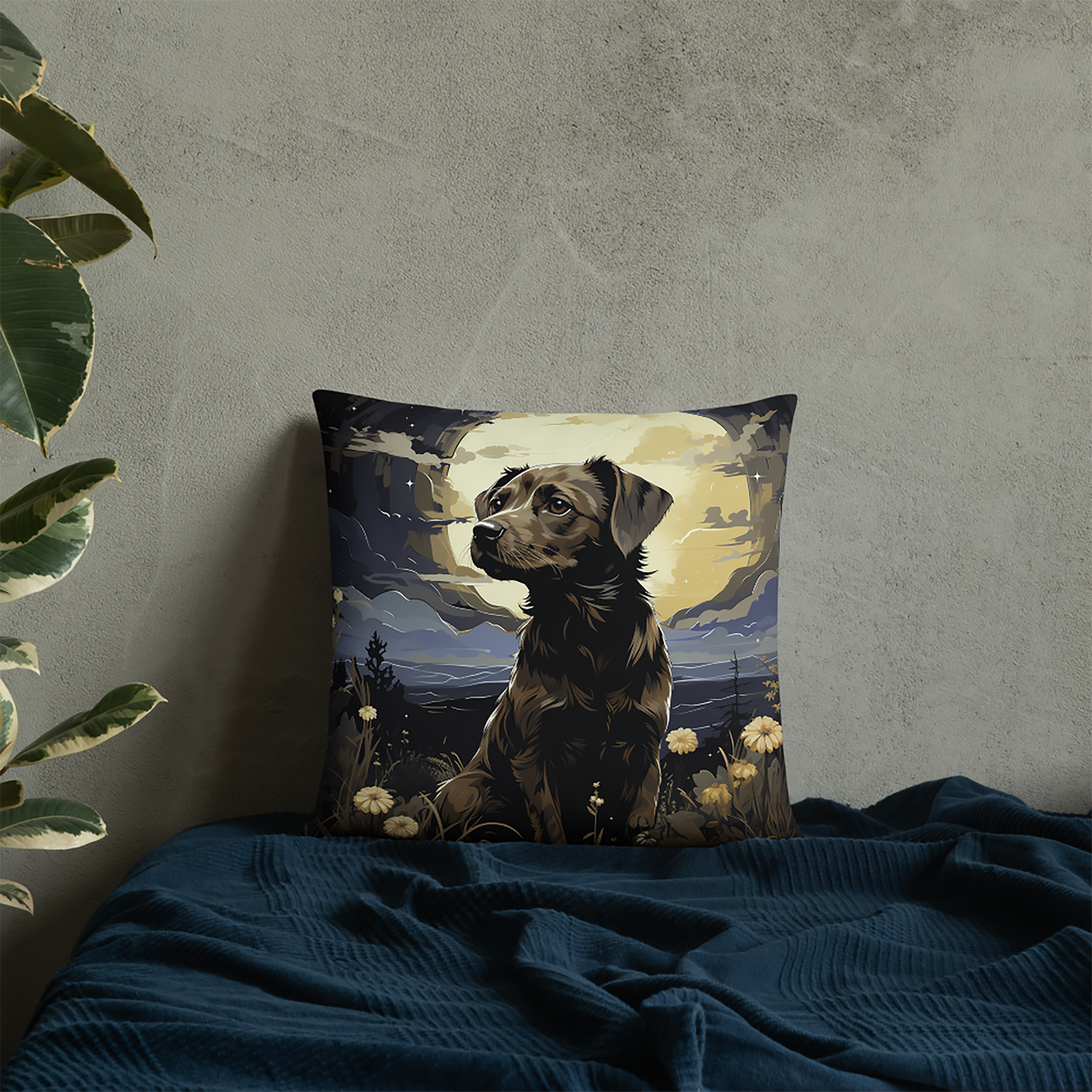 Dog Throw Pillow Lunar Canine Field Dream Polyester Decorative Cushion 18x18
