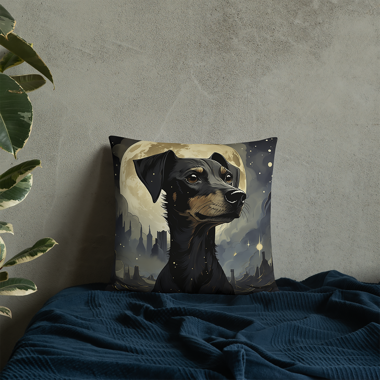 Dog Throw Pillow Urban Canine Moonlight Dream Polyester Decorative Cushion 18x18