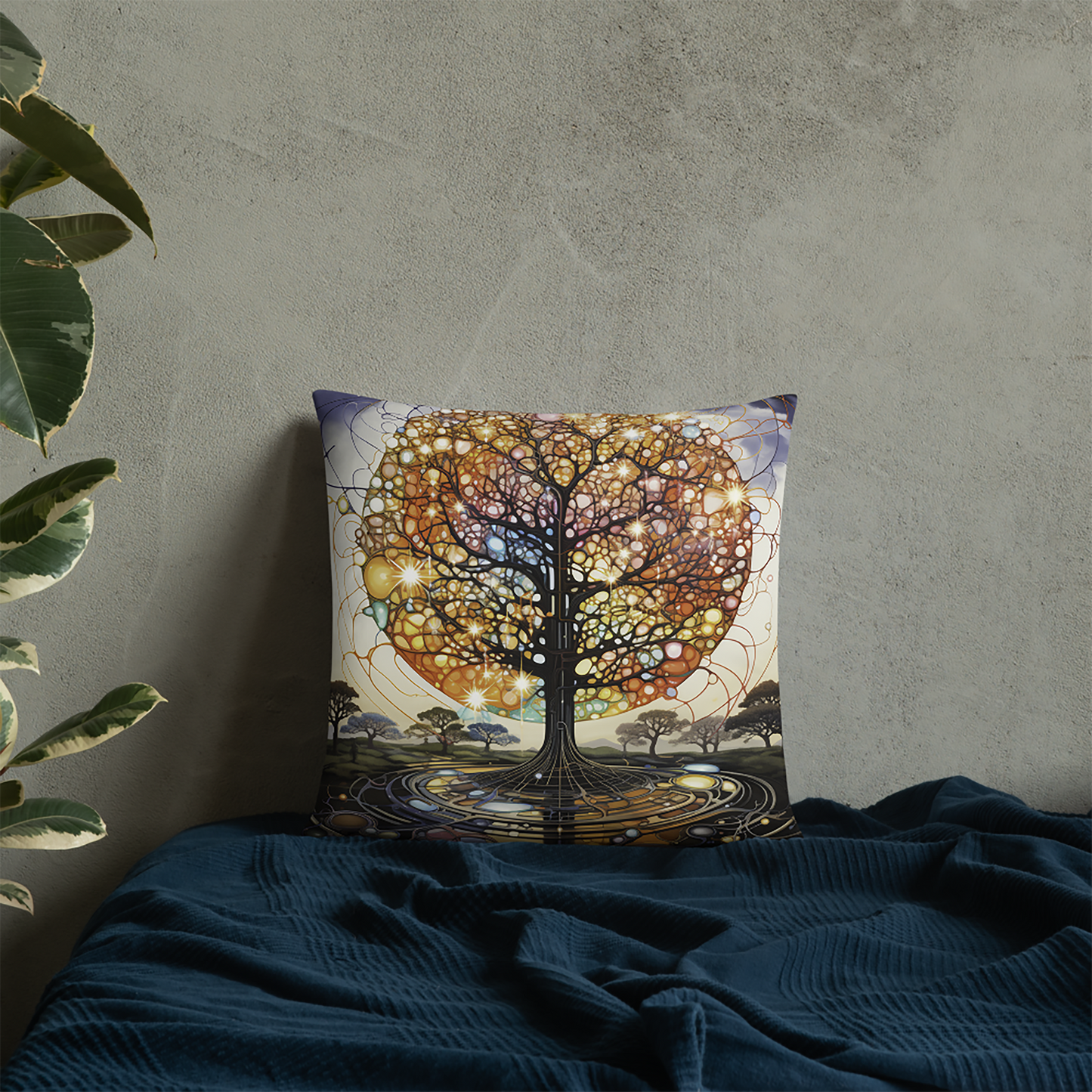 Psychedelic Throw Pillow Atomic Tree Luminist Landscape Polyester Decorative Cushion 18x18