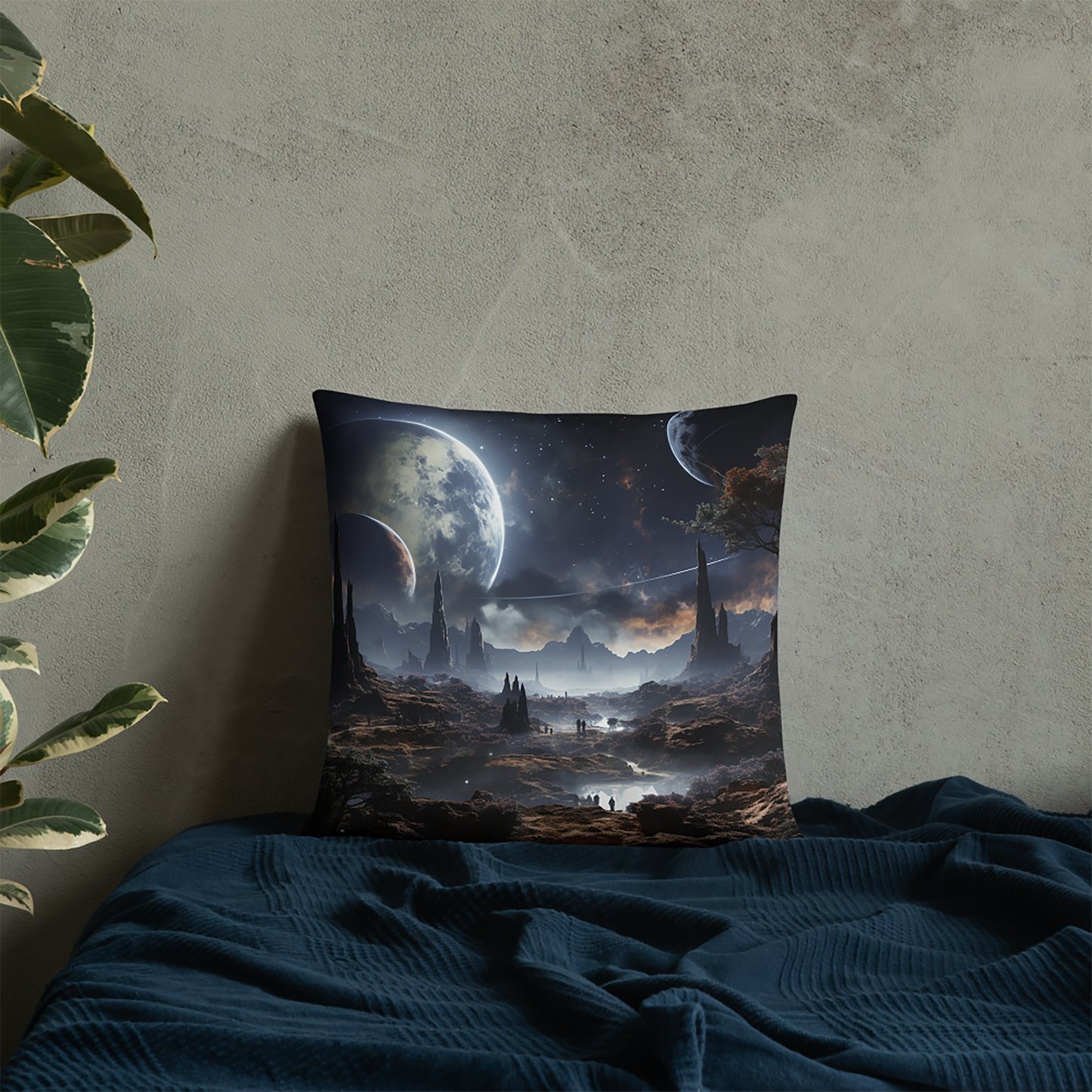 Space Throw Pillow Cosmic Alien Planet Landscape Polyester Decorative Cushion 18x18