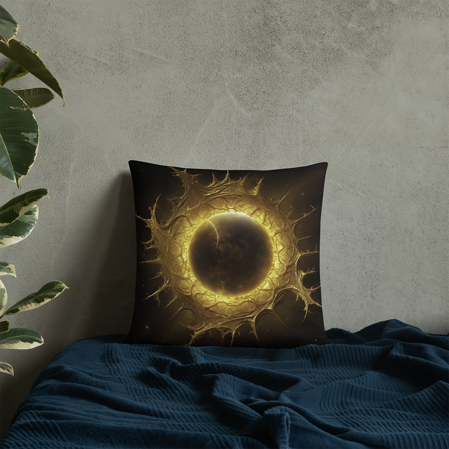 Space Throw Pillow Golden Aura Sun Polyester Decorative Cushion 18x18