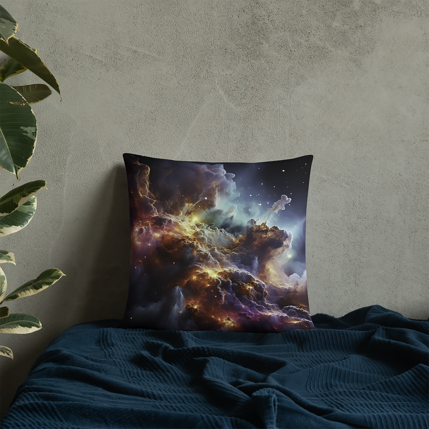 Space Throw Pillow Psychedelic Nebula Starry Night Polyester Decorative Cushion 18x18