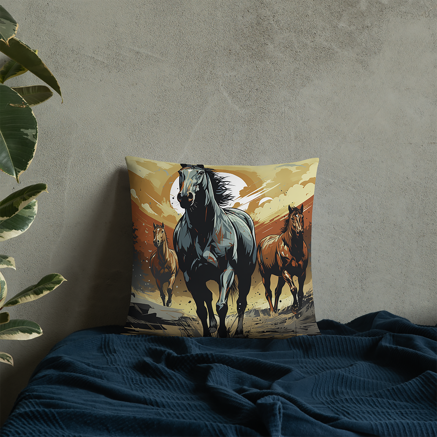 Horse Throw Pillow Vibrant Tonalist Horses Speedpainting Polyester Decorative Cushion 18x18