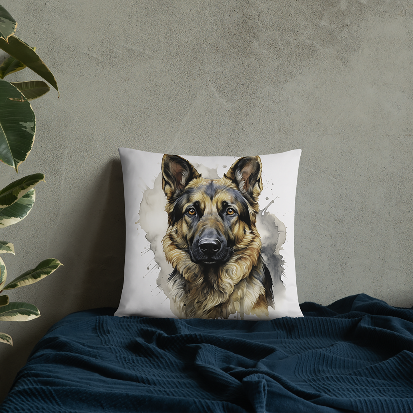 Dog Throw Pillow Watercolor German Shepherd Polyester Decorative Cushion 18x18