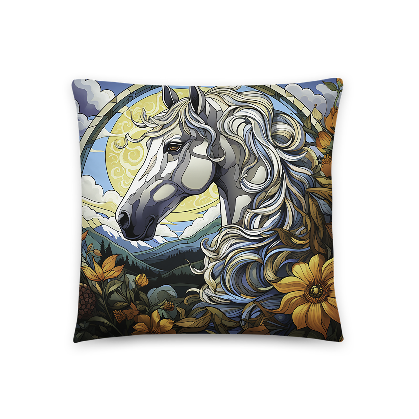 Horse Throw Pillow Art Nouveau Horse and Floral Polyester Decorative Cushion 18x18