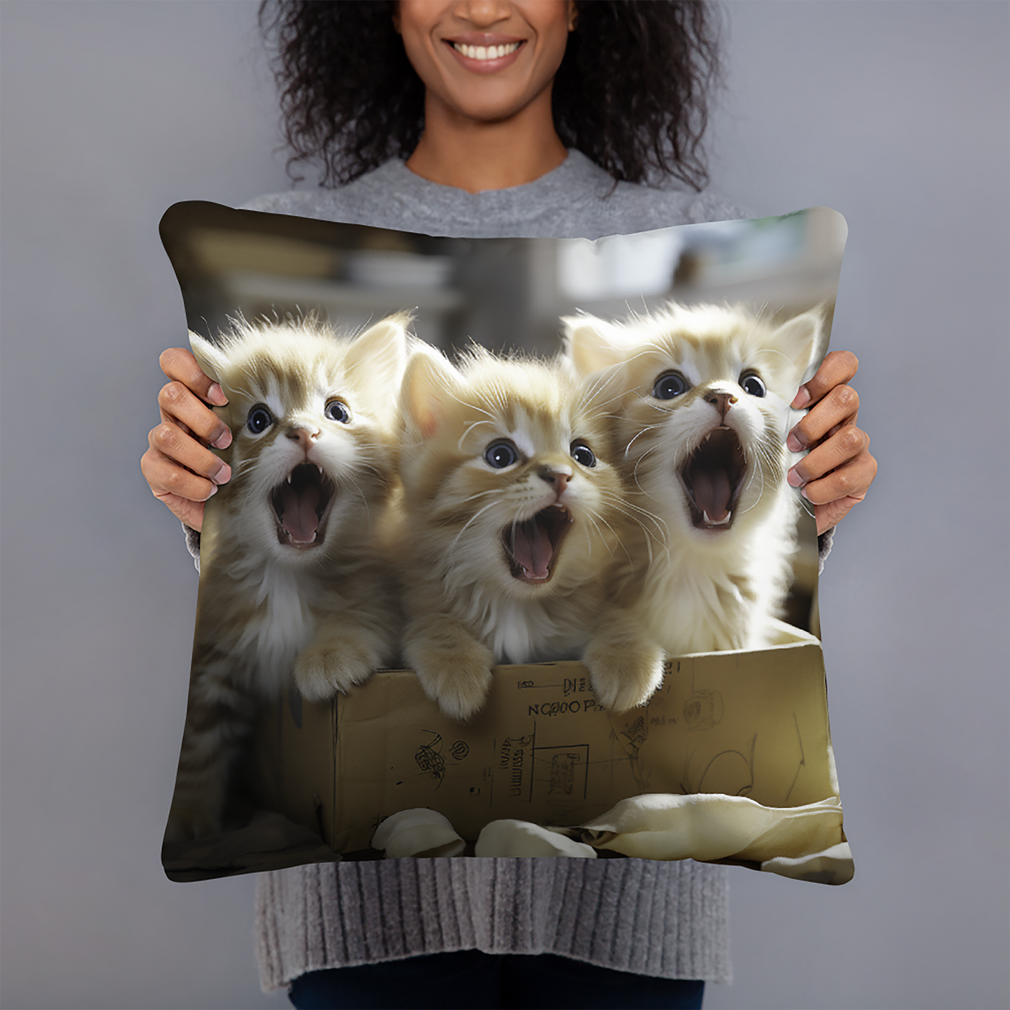 Cat Throw Pillow Boxed Delight Joyful Kittens Polyester Decorative Cushion 18x18