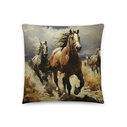 Horse Throw Pillow Cloudy Day Galloping Herd Polyester Decorative Cushion 18x18