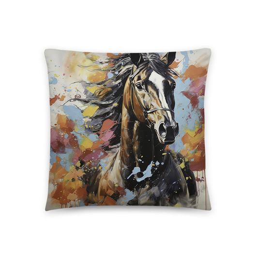 Horse Throw Pillow Color Splotched Brown Horse Polyester Decorative Cushion 18x18