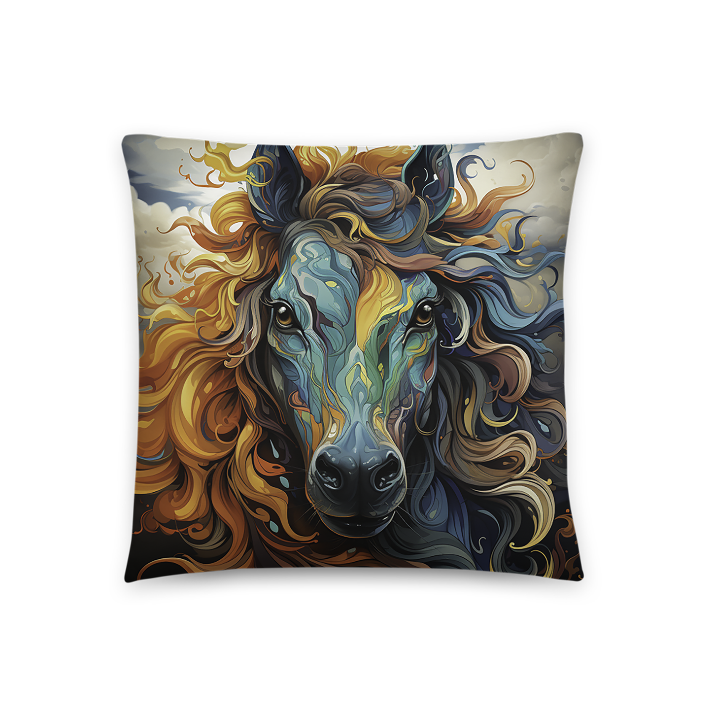 Horse Throw Pillow Fantasy Horse Spirit Illustration Polyester Decorative Cushion 18x18