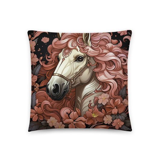 Horse Throw Pillow Floral Mane Elegance Comfort Polyester Decorative Cushion 18x18