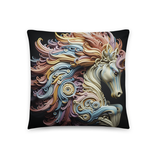 Horse Throw Pillow Intricate 3D Horse Sculpture Polyester Decorative Cushion 18x18