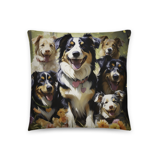 Dog Throw Pillow Joyful Canine Gathering in Nature Polyester Decorative Cushion 18x18