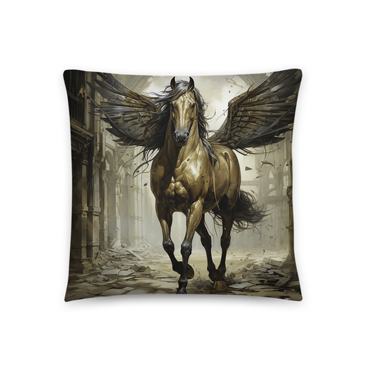 Horse Throw Pillow Mystical Urban Horse with Wings Polyester Decorative Cushion 18x18
