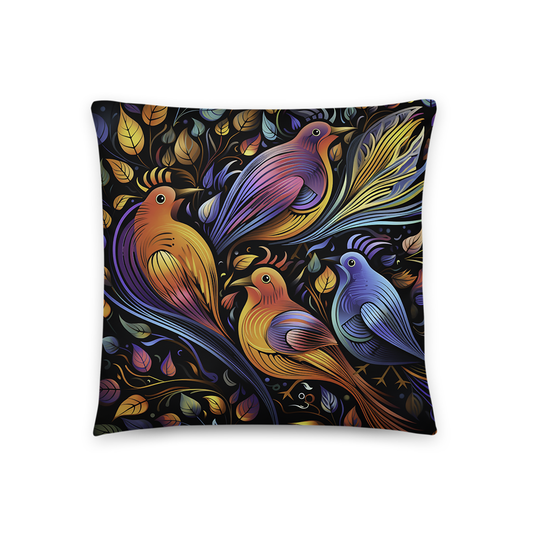 Bird Throw Pillow Neon Art Nouveau Bird Polyester Decorative Cushion 18x18