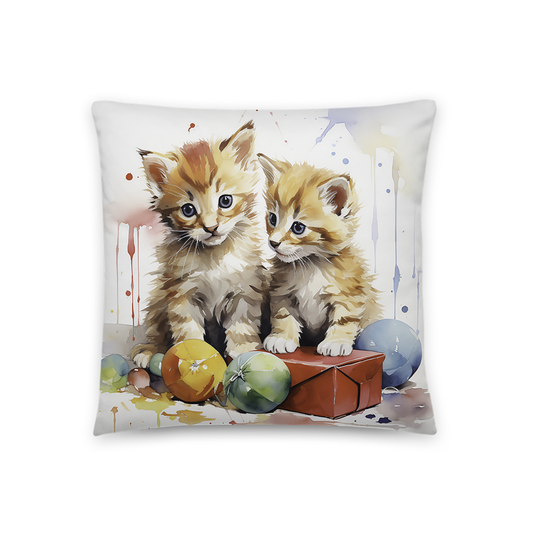 Cat Throw Pillow Playful Kittens Delight Watercolor Illustration Polyester Decorative Cushion 18x18