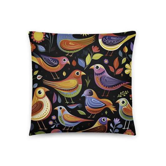 Bird Throw Pillow Radiant Folk Art Bird Polyester Decorative Cushion 18x18