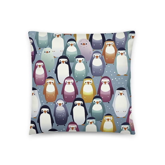 Bird Throw Pillow Snowy Penguin Pattern Art Polyester Decorative Cushion 18x18