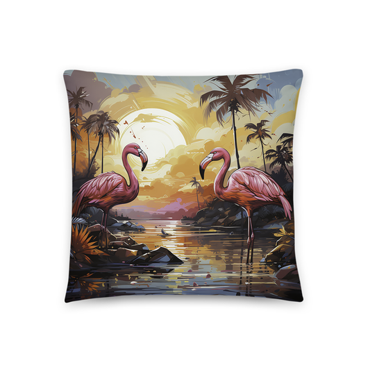 Bird Throw Pillow Sublime Flamingo Sunset Art Polyester Decorative Cushion 18x18