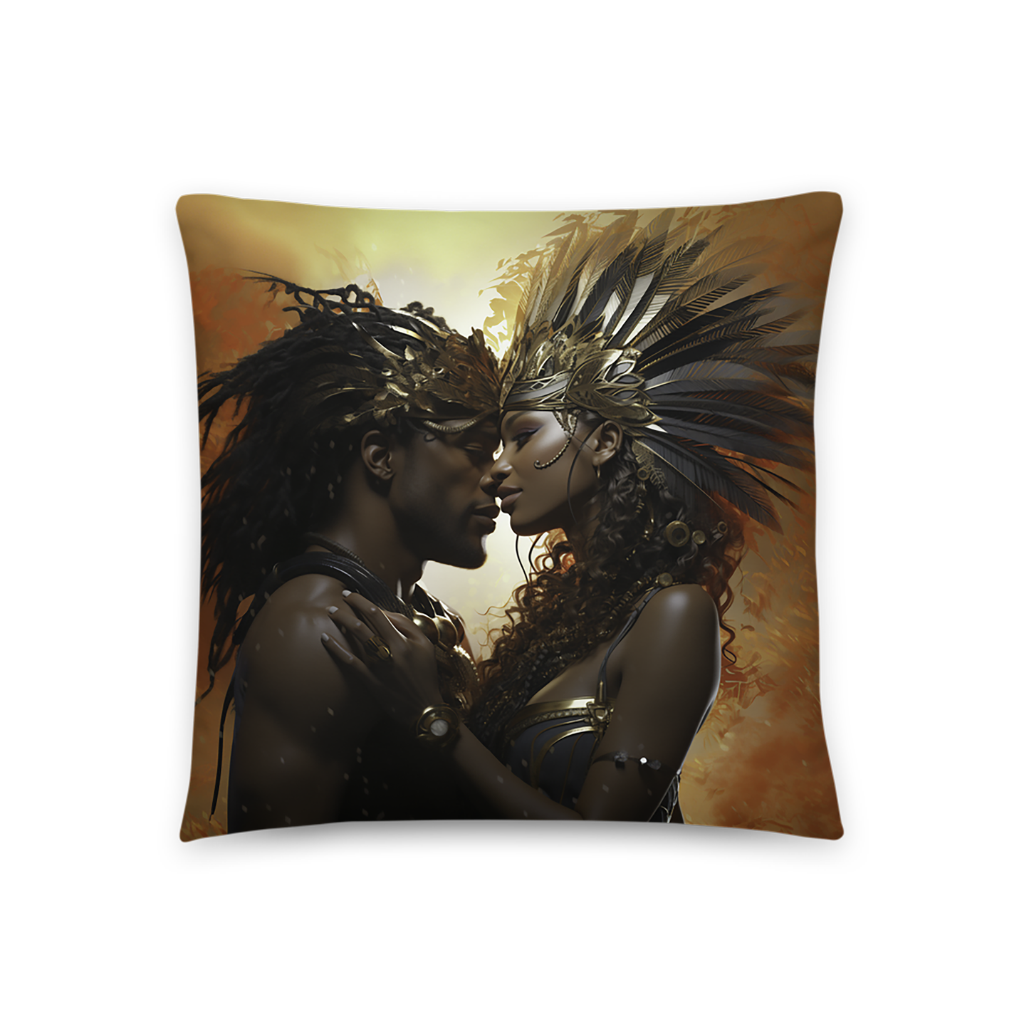 Couples Throw Pillow Feathered Royalty Fantasy Polyester Decorative Cushion 18x18