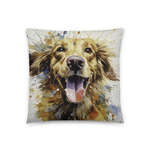 Dog Throw Pillow Explosive Watercolor Golden Retriever Polyester Decorative Cushion 18x18