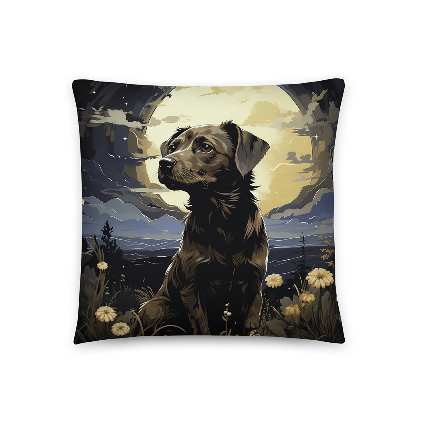 Dog Throw Pillow Lunar Canine Field Dream Polyester Decorative Cushion 18x18