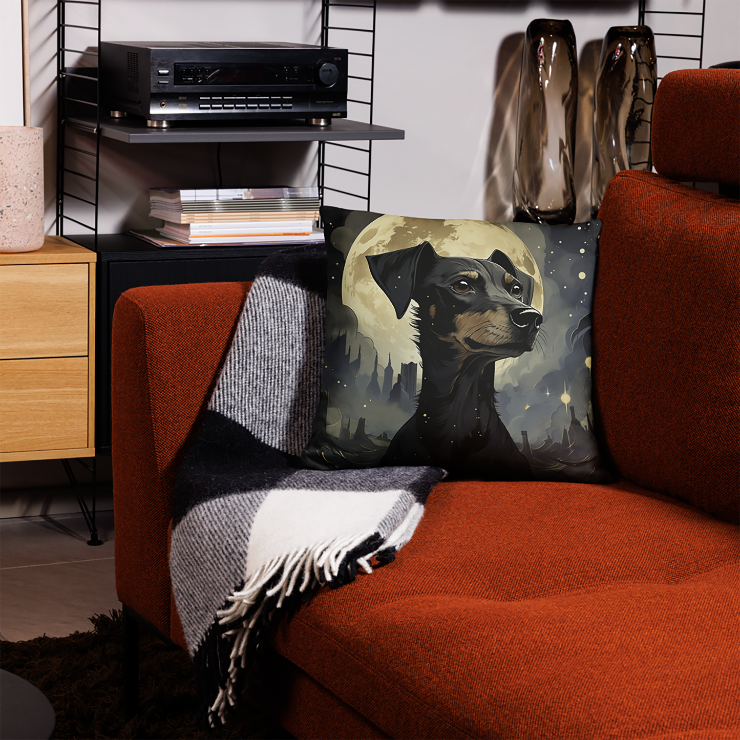 Dog Throw Pillow Urban Canine Moonlight Dream Polyester Decorative Cushion 18x18