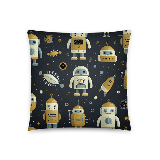 Future Throw Pillow Kinetic Spaceship and Robots Polyester Decorative Cushion 18x18