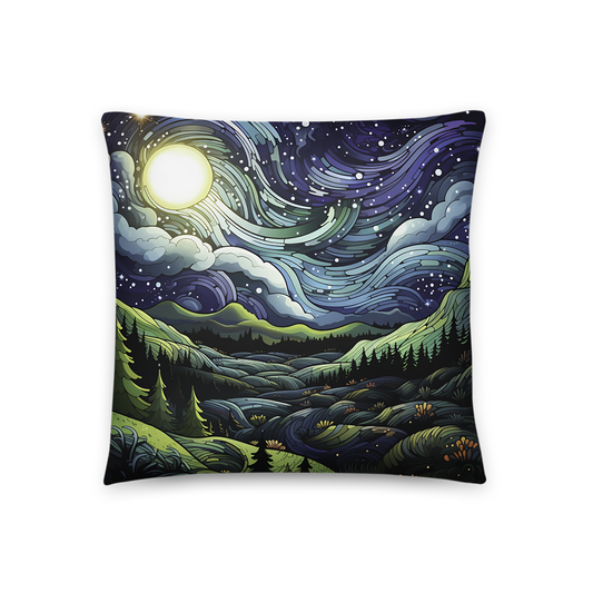 Landscape Throw Pillow Starry Sky Cartoon Polyester Decorative Cushion 18x18