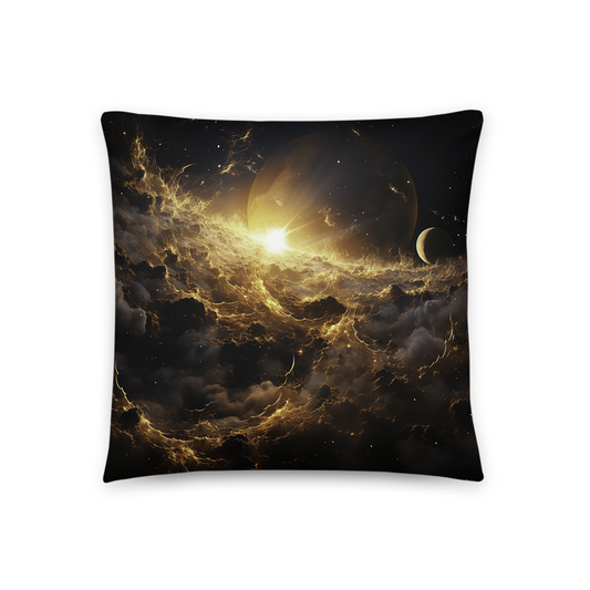 Space Throw Pillow Golden Harmony Celestial Polyester Decorative Cushion 18x18