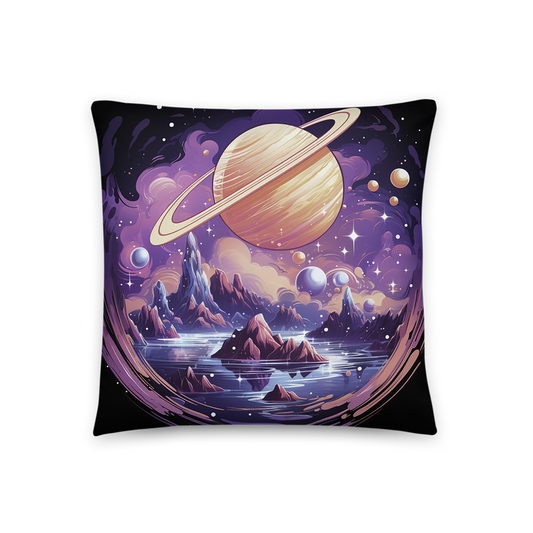 Space Throw Pillow Mystical Saturn Landscape Polyester Decorative Cushion 18x18