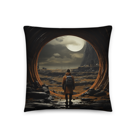 Space Throw Pillow Sci-Fi Moon Gazing Adventure Polyester Decorative Cushion 18x18