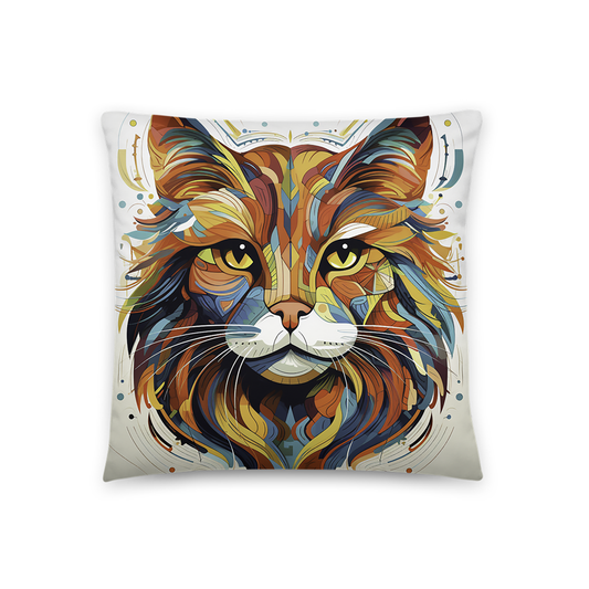 Cat Throw Pillow Vibrant Geometric Feline Detailed Portrait Polyester Decorative Cushion 18x18