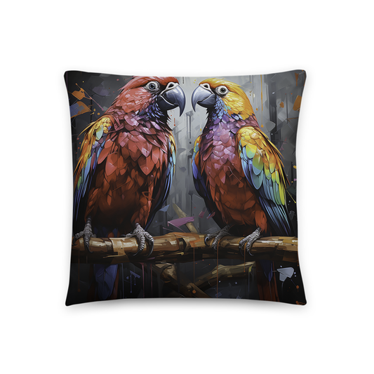 Bird Throw Pillow Vibrant Parrot Duo Art Polyester Decorative Cushion 18x18