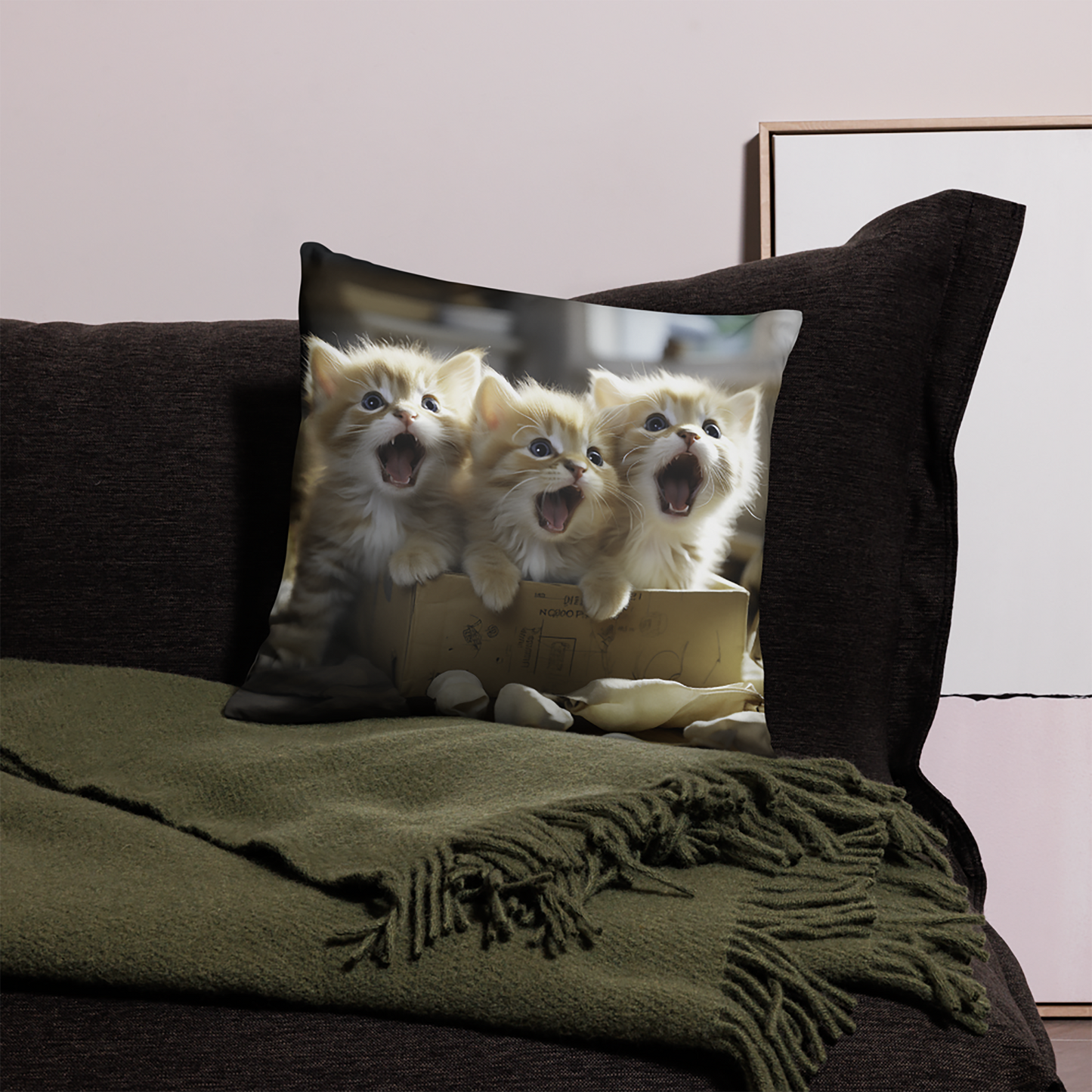 Cat Throw Pillow Boxed Delight Joyful Kittens Polyester Decorative Cushion 18x18