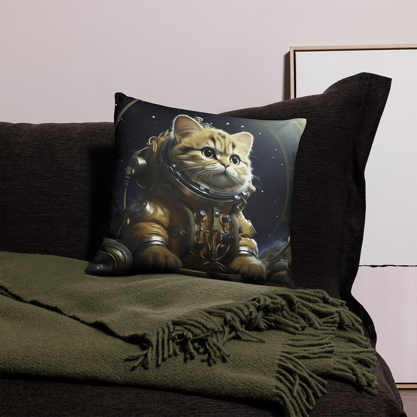 Cat Throw Pillow Galactic Feline Astronaut Cat Polyester Decorative Cushion 18x18